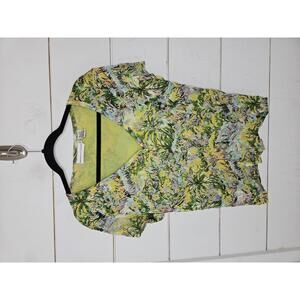 Vintage Y2K Dana Buchman XL green white & purple hawaiian stretchy v neck shirt